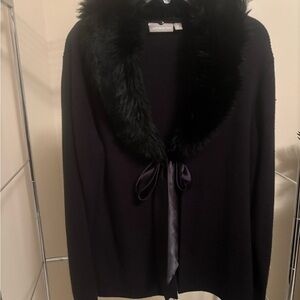 Croft & Barrow Black Knit with Fur Trim Sweater